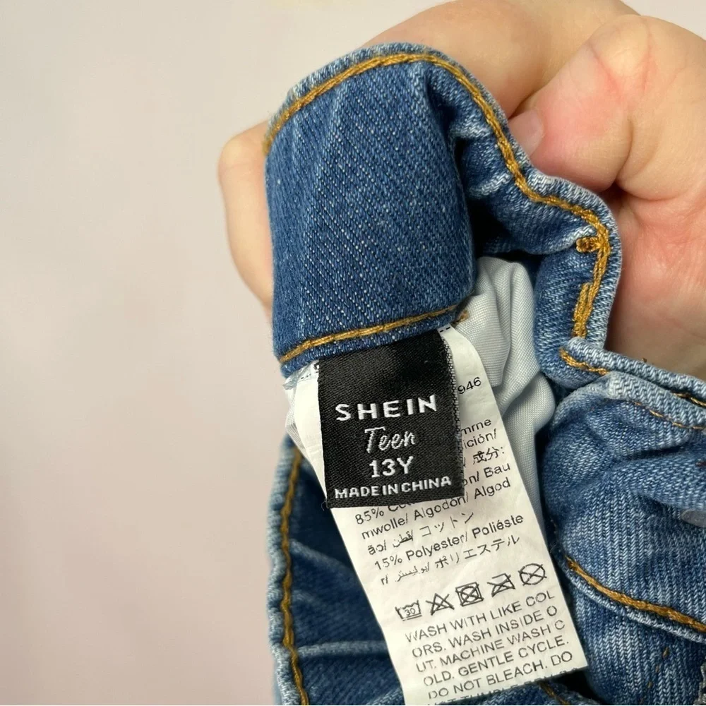 Shein Tween Kids Teen Straight Leg Elastic Waist Mom Jeans Sz 13 Y
